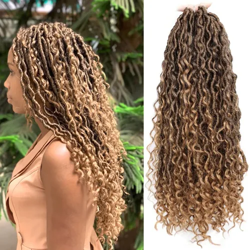 Miniatura 71 de Cabello de Crochet de 8 Pulgadas para Mujeres Negras, 7 Paquetes de Cabello de Crochet Goddess Locs con Puntas Rizadas, Locs Falsos Cortos con Bucle