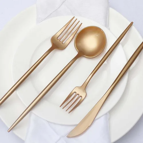 Miniatura 2 de Tableclothsfactory Juego de 50 cubiertos dorados de plástico resistente, cubiertos desechables elegantes de primera calidad