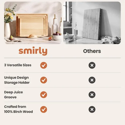 Miniatura 8 de SMIRLY Tabla de cortar de madera para cocina, tablas de cortar de madera de abedul para preparación de comidas, servir, embutidos, utensilios