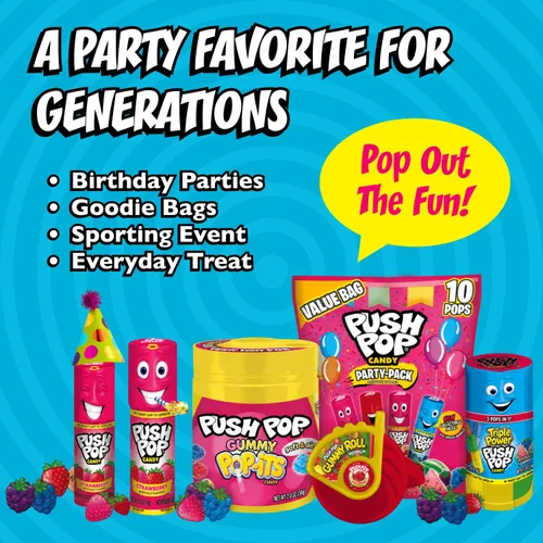 Miniatura 6 de Push Pop Paletas, paquete variado de caramelos duros, 10 paletas envueltas individualmente en sabores afrutados, tamaño completo, dulces divertidos