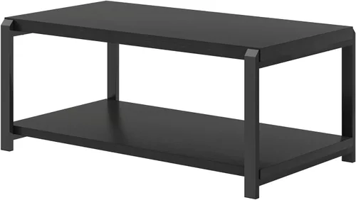 Miniatura 9 de EXCEFUR Mesa de café negra, mesa central moderna de madera rústica para sala de estar, mesa de té industrial rectangular de cóctel con estante