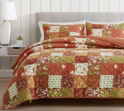 Miniatura 9 de Chezmoi Collection Leilani - Juego de edredón de algodón lavado bohemio de 3 piezas, tamaño Queen, ropa de cama acolchada bohemia marrón, gris topo