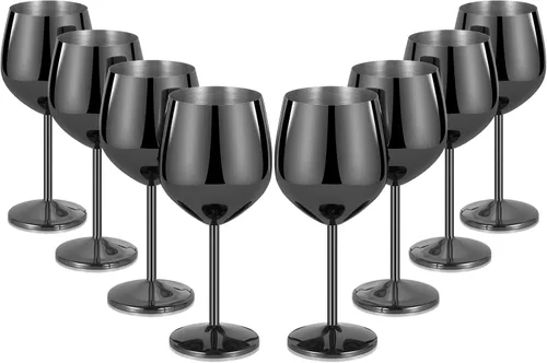 Miniatura 29 de Lifecapido Juego de 6 copas de vino de acero inoxidable, copas de vino coloridas de acero inoxidable de 18 onzas, copas de vino de metal con tallo