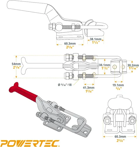 Miniatura 6 de POWERTEC - Pinza de palanca POWERTEC 20306 con enganche de cierre, capacidad de 2000 libras, 40341
