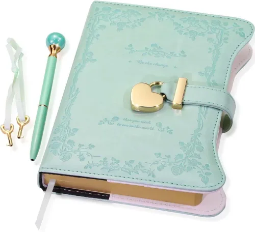 Hoci Poci Agenda con candado y llaves para niñas, ideas de regalo para niñas, diario de 360 páginas con bordes dorados para mujeres, cuaderno