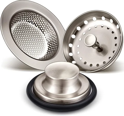 Miniatura 13 de Mudder 3 piezas de colador y tapón de drenaje para fregadero de cocina, tapón de eliminación de basura de acero inoxidable con asa, filtro universal