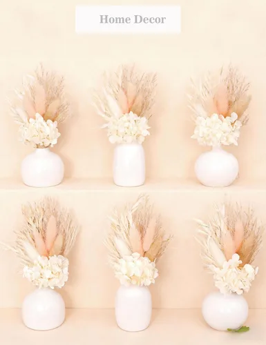 Miniatura 2 de Mini ramo de flores secas (paquete de 6), ramo de flores secas para centros de mesa de boda bohemia, hierba de pampas seca. (Blush)