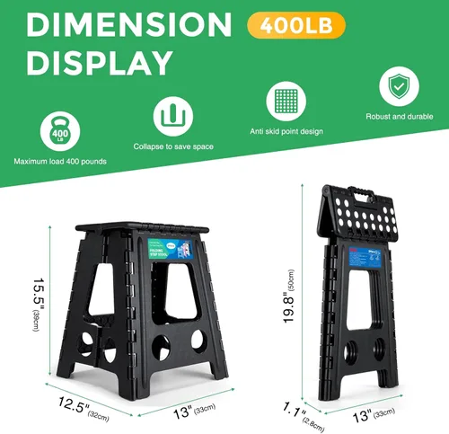 Miniatura 6 de Dyforce Taburete plegable de 16 pulgadas, capacidad de 400 libras, taburete plegable de plástico resistente para adultos, taburete con asa, fácil