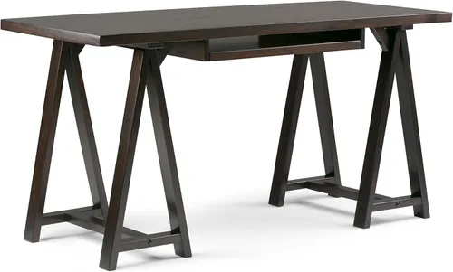 Miniatura 37 de Simpli Home - Sawhorse - Mesa de centro, color castaño oscuro., Pino, Distressed Grey