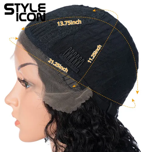 Miniatura 6 de Style Icon Pelucas de cabello humano, pelucas cortas y rizadas afro, pelucas afro esponjosas con parte en T, onda profunda, prearrancadas HD, encaje