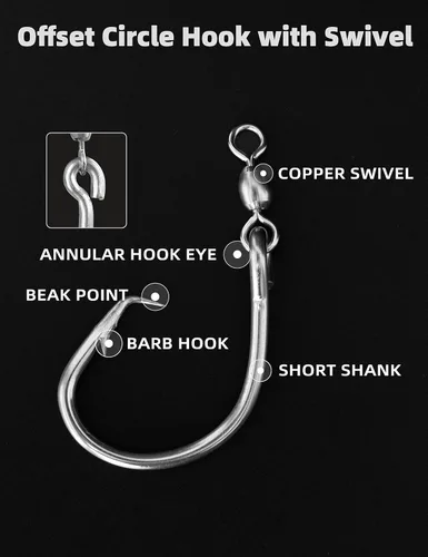Miniatura 3 de BLUEWING Gancho circular compensado con giratorio, 5 piezas/10 piezas de ganchos de pesca de acero inoxidable, ganchos de caza grandes, ganchos
