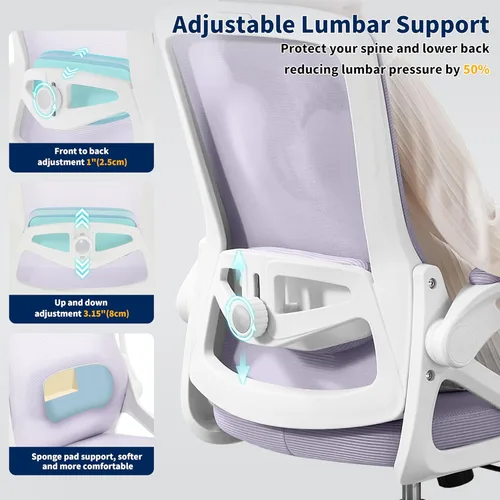Miniatura 4 de Silla de oficina ergonómica, silla de escritorio con soporte lumbar ajustable, sillas de computadora cómodas de malla transpirable con reposabrazos