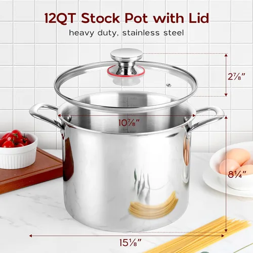 Miniatura 3 de Olla grande de acero inoxidable de 12 cuartos con tapa, olla de sopa de cocina de tres capas Onader