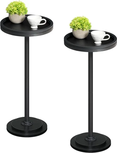 Miniatura 13 de HOOBRO Mesa auxiliar redonda pequeña, mesa de bebidas, mesa de café Martini con acento de pedestal para espacios pequeños en sala de estar, Negro