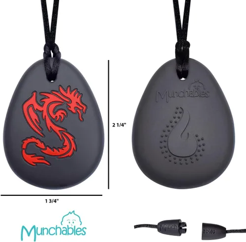 Miniatura 5 de Collar sensorial masticable de dragón para adultos o niños, joyería de juguete masticable para niños y niñas (azul marino/negro)
