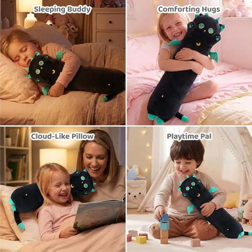 Miniatura 6 de Mewaii Peluche de gato largo, 5 tamaños, 120% relleno extra, almohada gigante para el cuerpo de los niños, lindo peluche Kawaii de ojos grandes