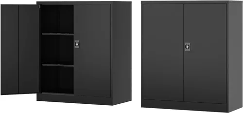 Fesbos Armario de almacenamiento de metal, archivadores de acero de 36 pulgadas de alto con puertas con cerradura y estantes ajustables, gabinete de