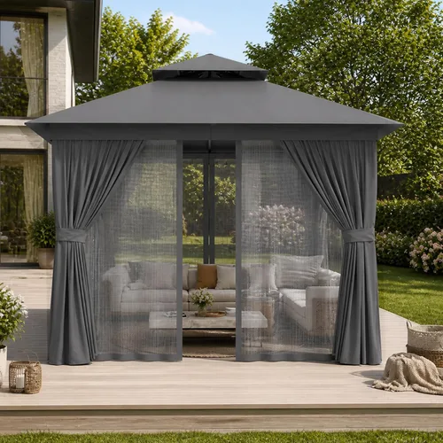 Miniatura 16 de Aoxun Gazebo para exteriores de 8 x 8 pulgadas para patio, toldo con marco de metal, cenador pequeño de doble techo resistente, kiosco para patio