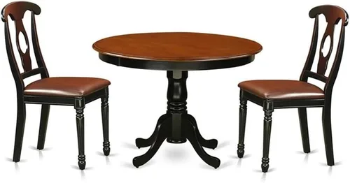East West Furniture HLKE3-BCH-LC Juego de mesa y sillas de cocina de 3 piezas contiene una mesa de comedor redonda con pedestal y 2 sillas tapizadas