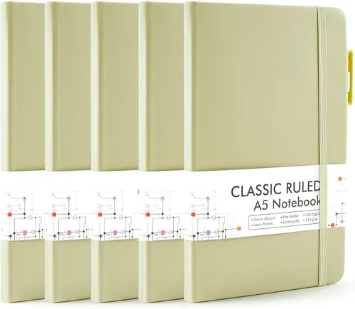 Miniatura 9 de Feela - Paquete de 5 cuadernos en blanco de tapa dura para la escuela, cuadernos de negocios clásicos con líneas cuadriculadas y soporte
