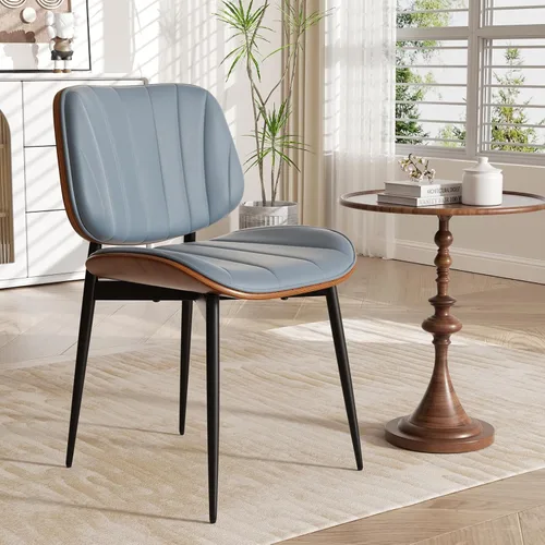 Miniatura 11 de Silla de comedor, sillas de comedor modernas de mediados de siglo, sillas de cocina tapizadas de piel sintética con respaldo de madera curvada