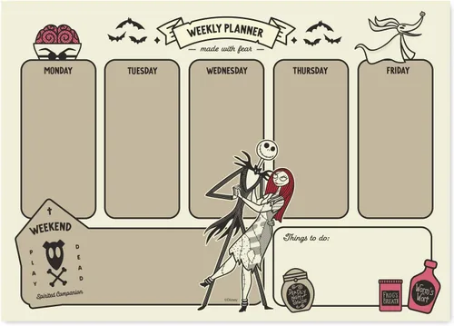 Erik Disney Nightmare Before Christmas - Agenda semanal A4 | Calendario familiar | 54 páginas arrancables | Organizador de escritorio