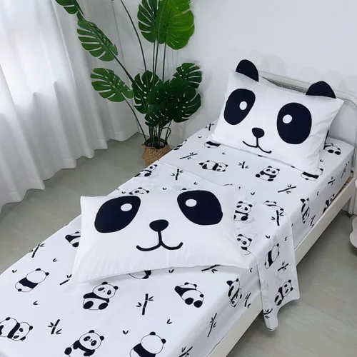 Miniatura 4 de MUSOLEI Sábanas Panda Sábanas ajustadas Lindas hojas de cama con conjunto de cama de animales 3D con orejas para niñas Conjunto de cama individual