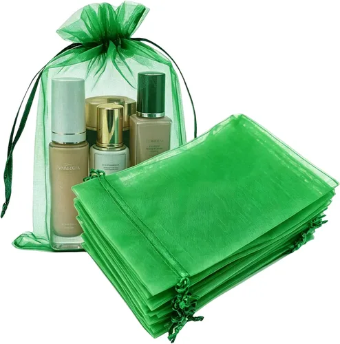 Miniatura 16 de Paquete de 50 bolsas de organza de regalo con cordón verde de 4 x 6 pulgadas para baby shower, Navidad, cumpleaños de bebé, recuerdo de fiesta