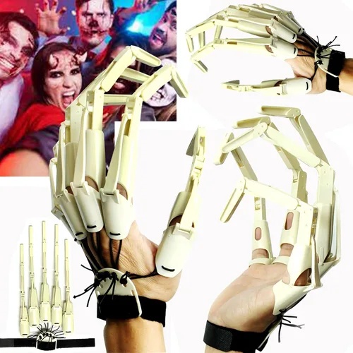 Dedos articulados de Halloween con guantes, extensiones de dedos articuladas, manos de garra 3D, manos de esqueleto aterradoras para cosplay,