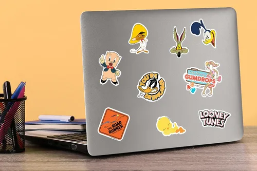 Miniatura 5 de Looney Tunes - Paquete variado de 100 calcomanías de vinilo troqueladas, calcomanías de personajes de dibujos animados para laptop, botella de agua