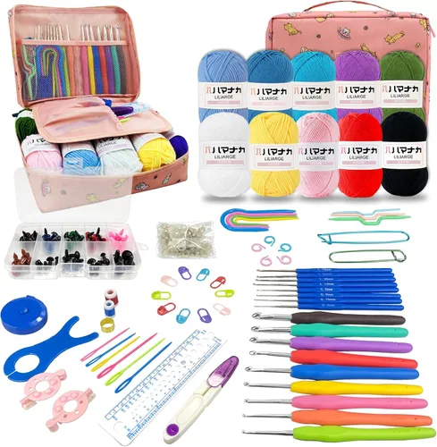 Kit de Ganchillo HYHJMISTY para Principiantes Adultos, Kit de Tejido de 167 Piezas con Ganchos Ergonómicos, Kits de Ganchillo Portátiles Incluyen