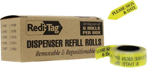Miniatura 8 de Redi-Tag 91001 - Recambios para bandera de página de mensaje de flecha, "Sign Here", amarillo, 120 banderas por rollo (caja de 6 rollos)