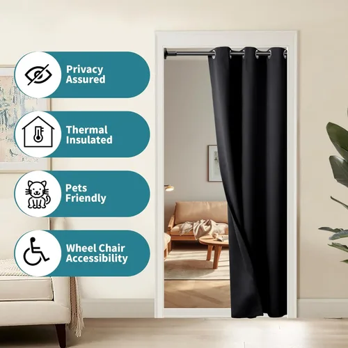 Miniatura 3 de BGment Cortina negra de puerta de 80 pulgadas de largo para puerta, cortina de armario de dormitorio, aislamiento térmico, con ojales, divisor