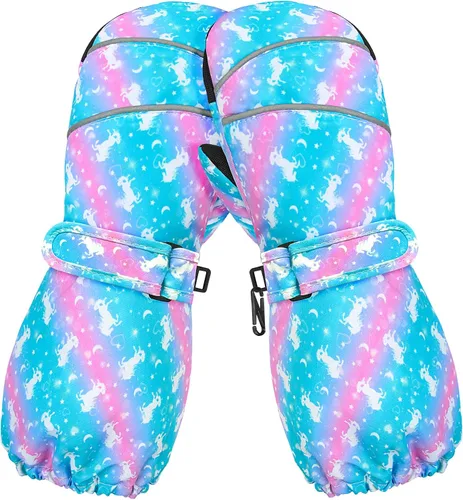 AuSletie Guantes de invierno impermeables para niños, guantes de esquí para la nieve para niñas, guantes de snowboard cálidos con forro de sherpa