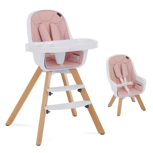 Miniatura 10 de évolur Zoodle - Silla alta 3 en 1 en color menta, silla de alimentación convertible de madera para bebé con bandeja extraíble apta