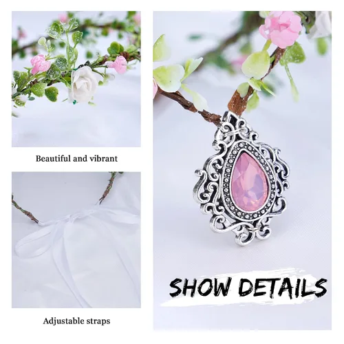 Miniatura 6 de MOSTORY Corona de elfos de flores rosadas, diadema de corona floral hecha a mano para mujeres, tiara de elfo nupcial, accesorios para el cabello