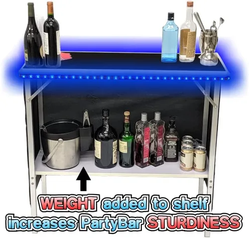 Miniatura 2 de Barra portátil plegable para fiestas con 16 colores de luz LED y control remoto inalámbrico, superficie negra, falda negra y estante