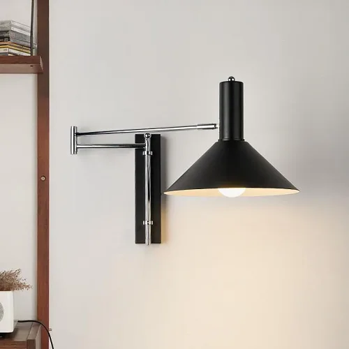 Aplique de pared Bauhaus con brazo articulado, Aplique industrial cromado, luz de lectura ajustable para mesilla de noche, lámpara de metal moderno