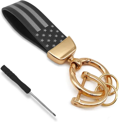 KEVWR Llavero de coche con la bandera de Estados Unidos, llaveros circulares personalizados de aleación de zinc, compatible con camión, Chevrolet,