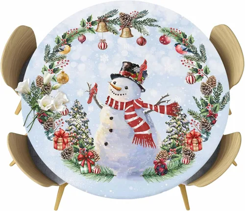 Miniatura 16 de Mantel redondo ajustable con flores silvestres botánicas, manteles elásticos impermeables para interiores y exteriores, mantel elástico para cena