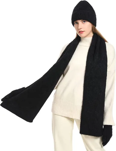 Miniatura 6 de ecodudo Conjunto de bufanda y gorro de invierno para mujer, conjunto de guantes para pantalla táctil con pompón para mujer