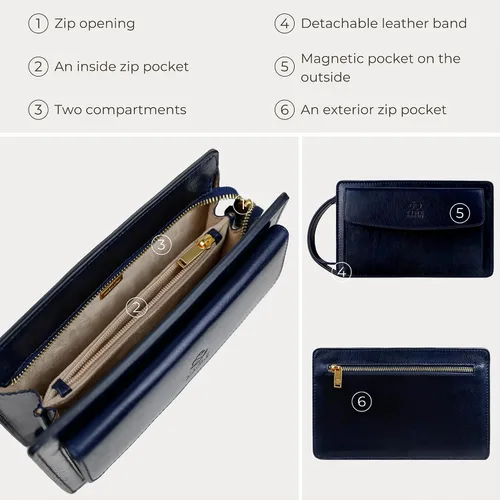 Miniatura 6 de Time Resistance Bolso de mano de cuero para hombre, organizador de muñeca, maletín hecho a mano en Italia, caja de regalo incluida