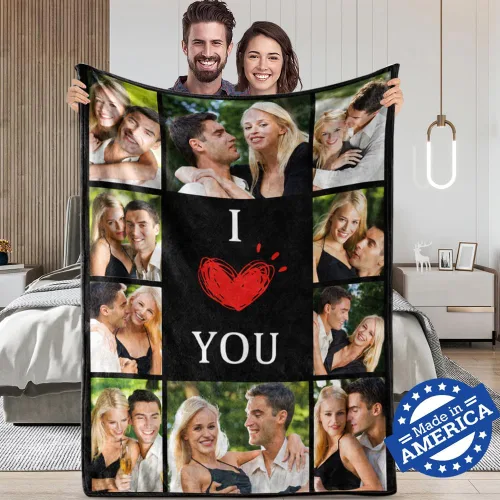 Miniatura 11 de TinyName Impreso en Estados Unidos, regalos personalizados con texto en inglés "I Love You" para novio, manta personalizada con fotos, manta