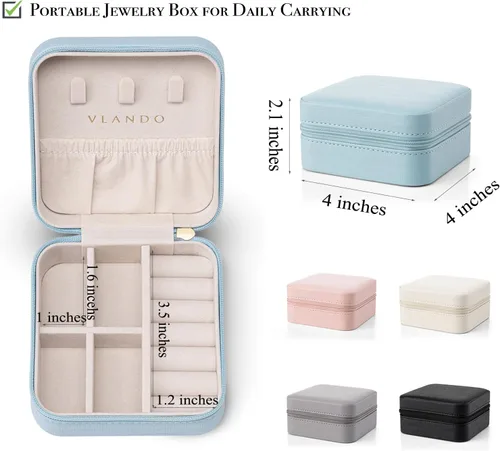 Miniatura 53 de Organizador de joyas Vlando para almacenaje y exhibición, joyero para viaje, imitación de piel, para anillos, aretes, collares.