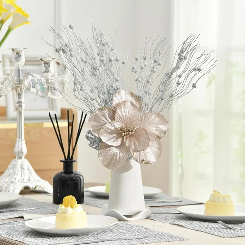 Miniatura 3 de Adornos de Flor de Magnolia Artificial de Navidad, Adornos de Árbol de Navidad, Ramas de Flores, Pack de 10 para Árbol de Navidad, Fiesta, Boda