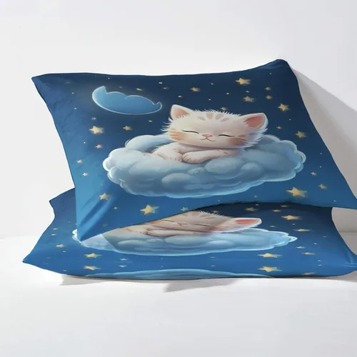 Miniatura 3 de Kitten Sheets K1-&-153 - Juego de sábanas y fundas de almohada de 3 piezas, tamaño individual, sábanas con diseño de nubes y estrellas, sábanas