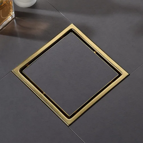 Miniatura 4 de Desagüe de ducha cuadrado dorado cepillado de 6 pulgadas, con cubierta de rejilla extraíble, forma oculta, acero inoxidable SUS304 Negro mate