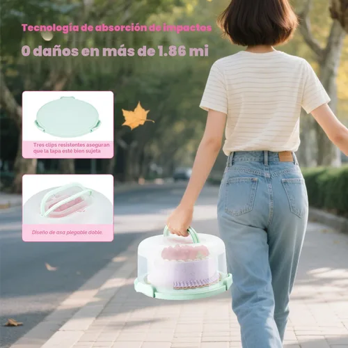 Miniatura 5 de Porta pasteles con tapa y asa, soporte para pasteles sin BPA con tapa para portador de pasteles redondo de 10 pulgadas con 10 tableros redondos
