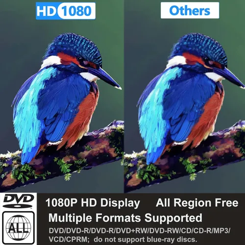 Miniatura 2 de Reproductor de DVD HD, Reproductores de CD para el hogar, reproductores de DVD para TV, cable HDMI y RCA incluido, conversión a HD 1080p, todas