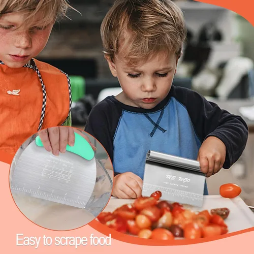 Miniatura 7 de Cortador raspador de masa, cortador de pizza de pastelería, herramienta de acero inoxidable con regla de escala, herramienta de cocina para hornear